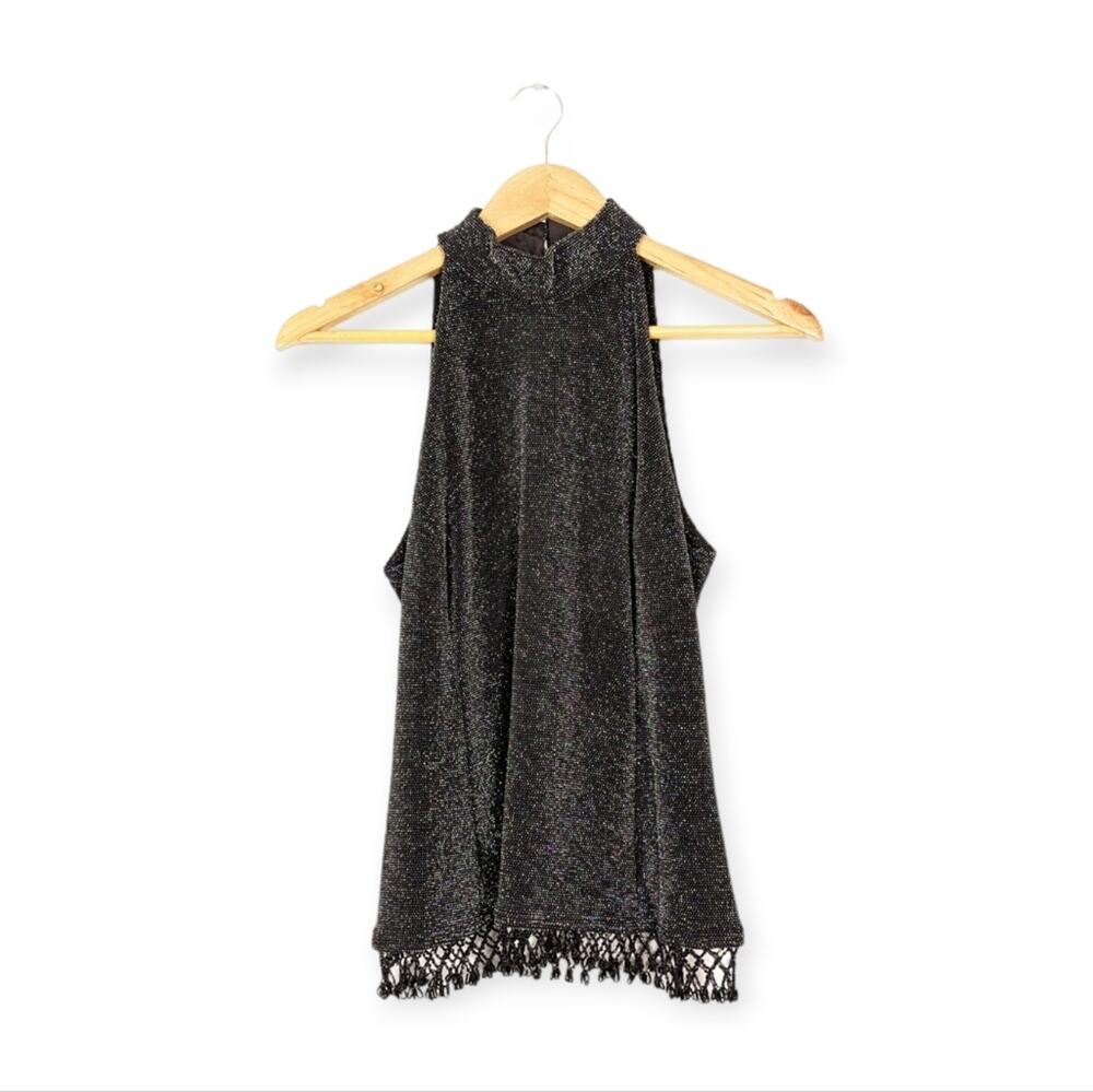 Vintage Jessica Howard Charcoal Beaded Fringe Tank Top